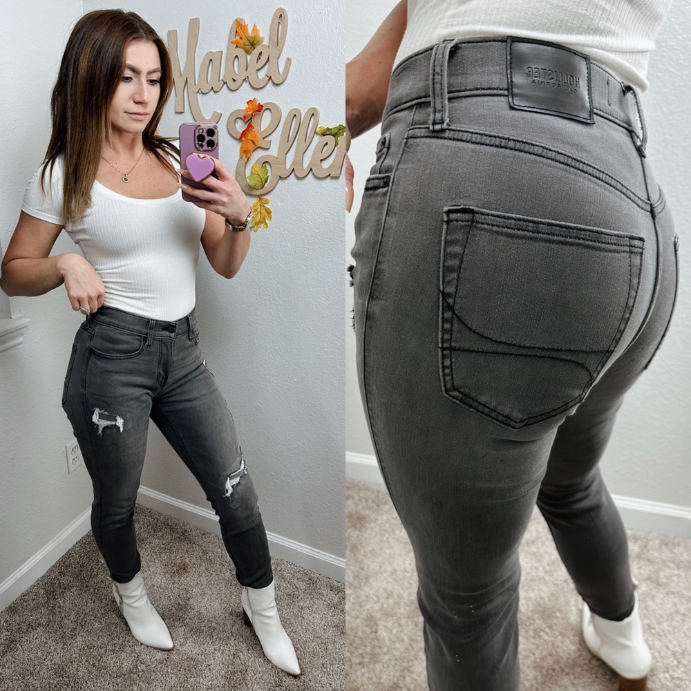 Hollister black button fly advanced stretch high waisted distressed skinny jeans - Picture 8 of 8